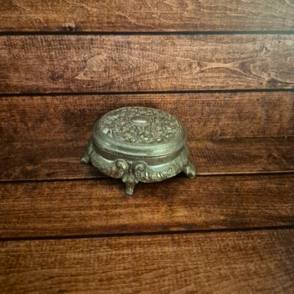 Vintage Ornate Metal Trinket Box